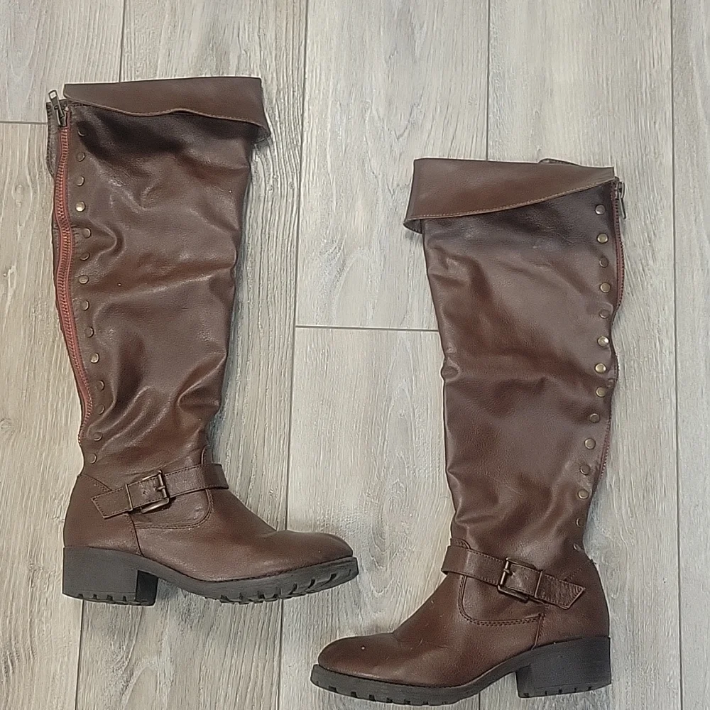 Bamboo Over the Knee Boots Dark Rusty Brown Size 8 1/2